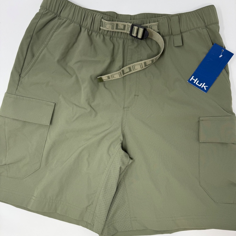 HUK Creekbed Cargo Shorts Men's Small Olive Green Utility Belted Fishing NEW